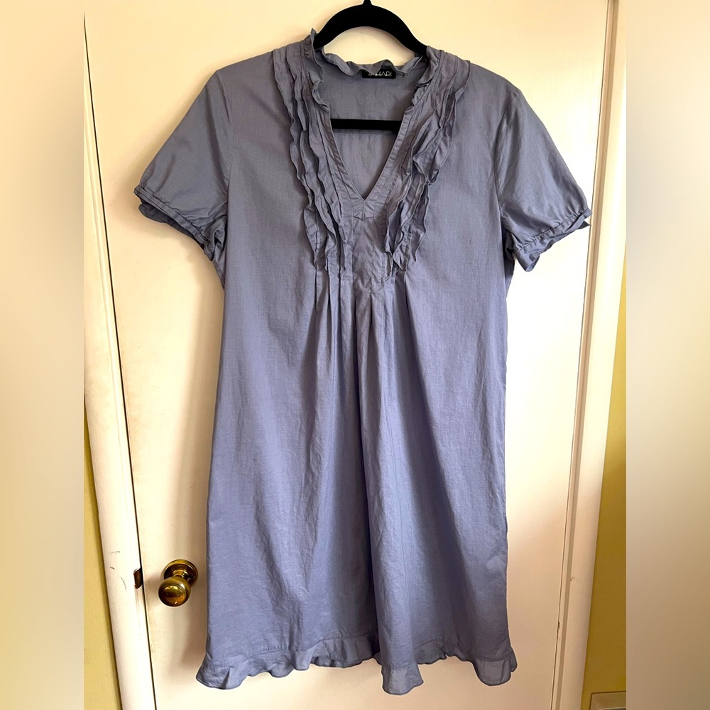 TAHARI breezy blue short sleeve cotton dress